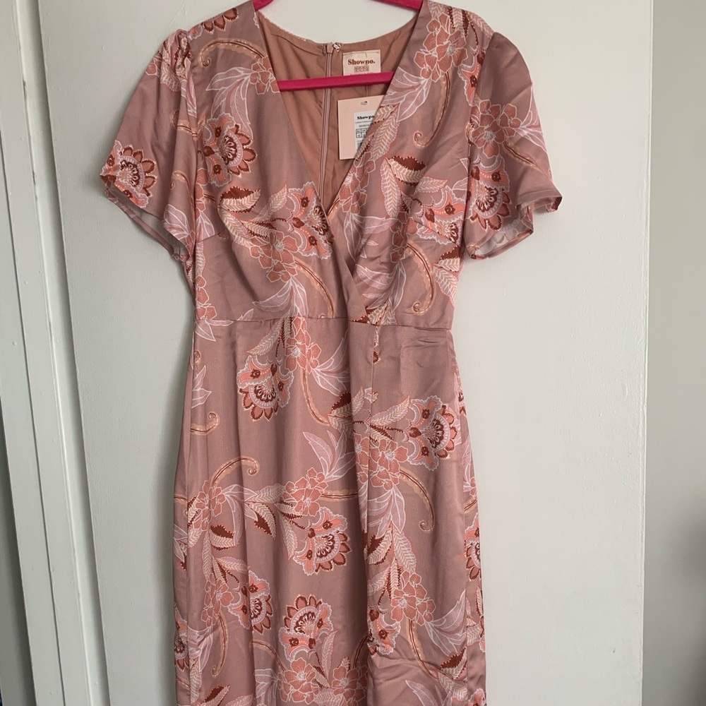 Showpo Pink Silk Midi Floral Dress
